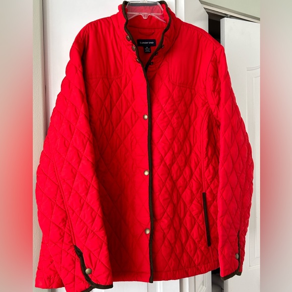 Lands' End Jackets & Coats Lands End Red Quilted Jacket With Brown